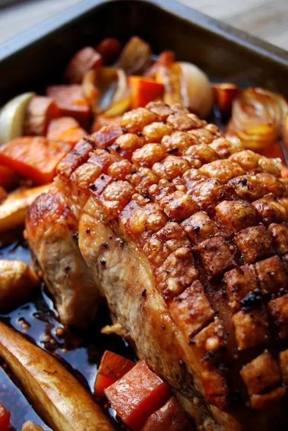 Bavarian Beer Roasted Pork with Spices, Sweet Potatoes and Parsnip ...