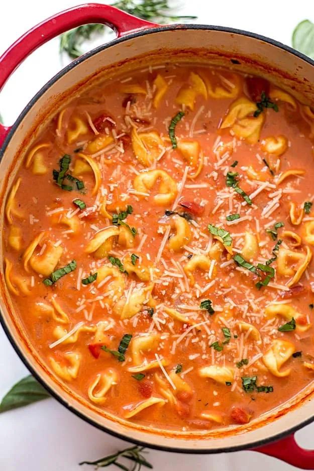 One-Pot Creamy Tomato Tortellini Soup - Gal on a Mission