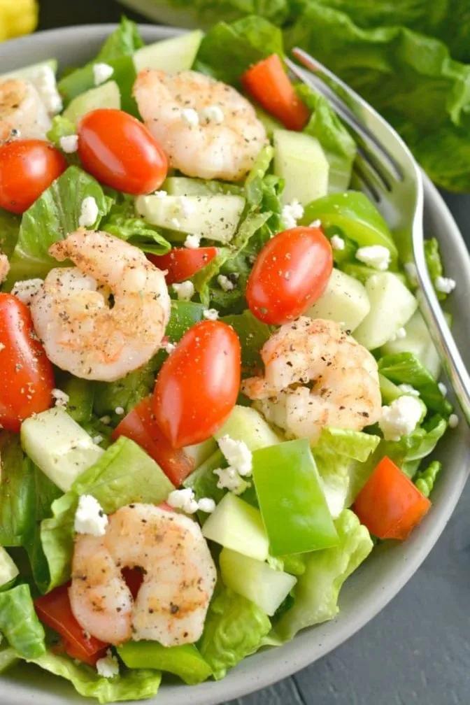 Greek Shrimp Salad {GF, Low Cal} - Skinny Fitalicious®