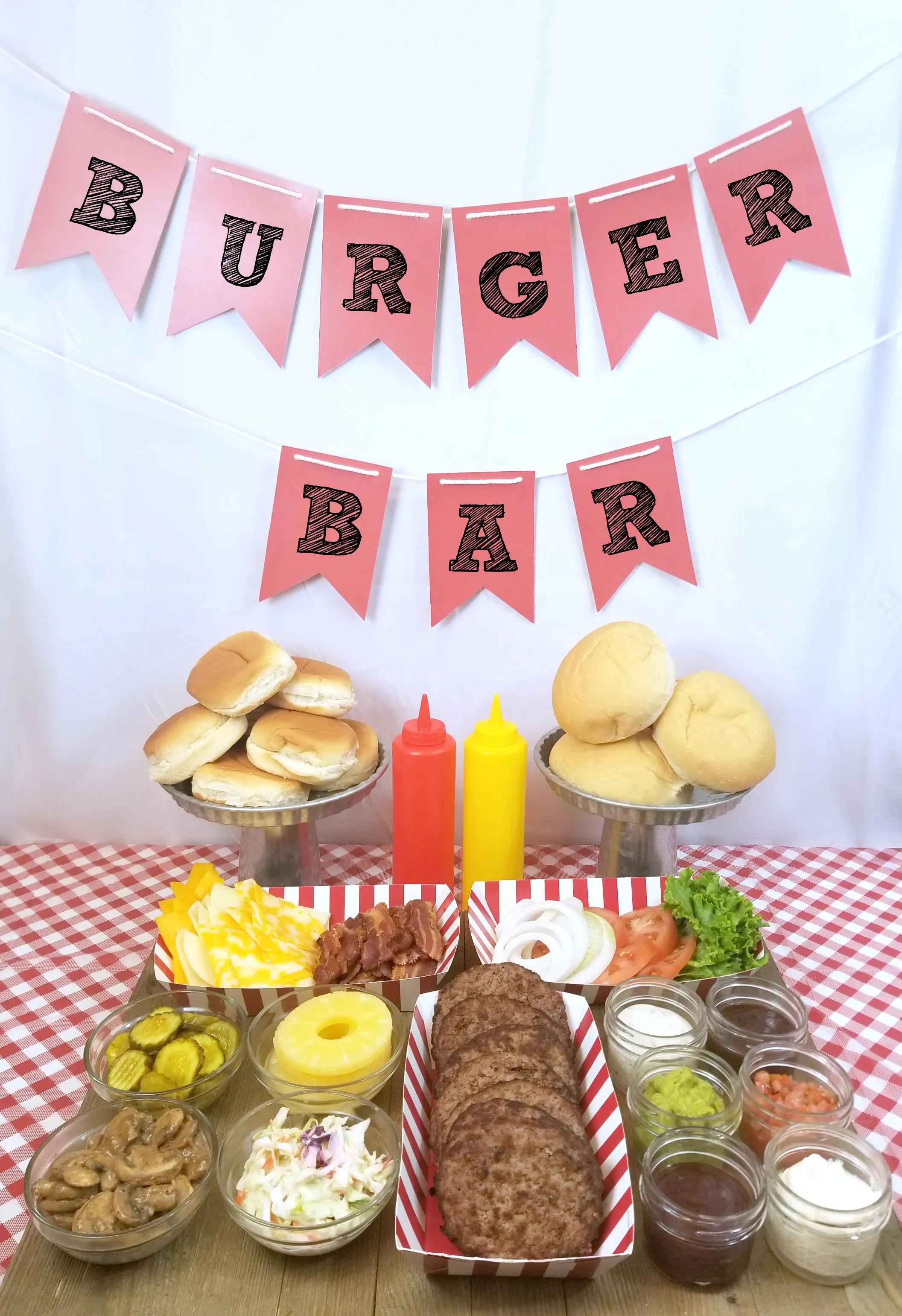 Burger Bar Party Idea | Bbq party food, Party food bars, Burger party