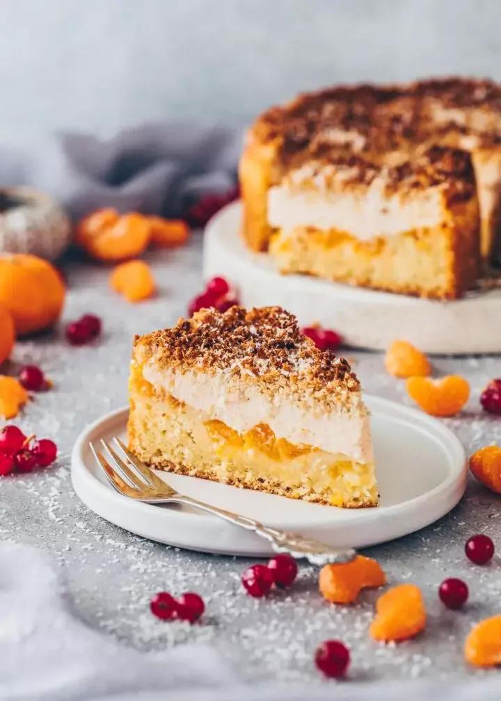 Mandarinen Schmand Kuchen mit Kokos (Vegan) - Bianca Zapatka | Rezepte