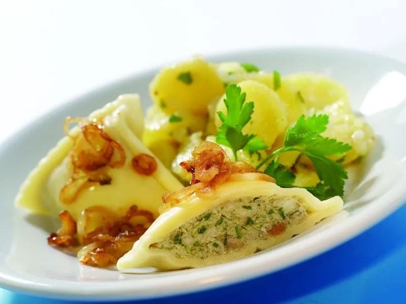 &amp;quot;Schwäbische Maultaschen&amp;quot; is a German delicacy made with a noodle dough ...