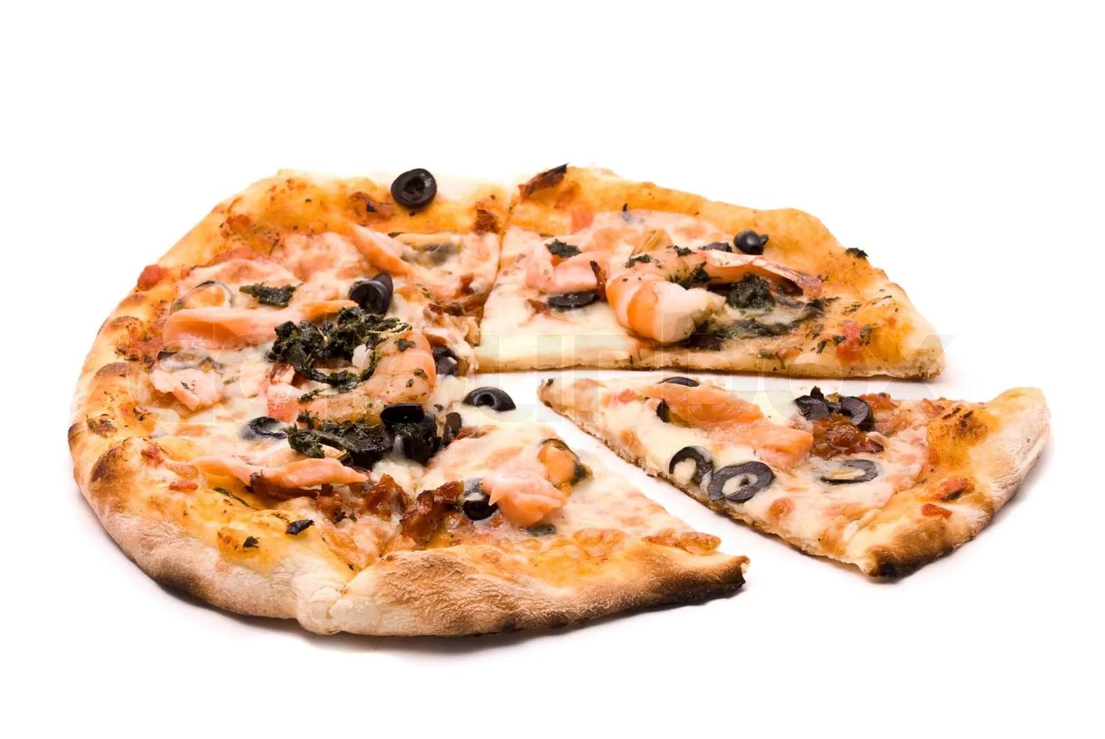 Pizza mit rohem Motstsarella, Sauce eine Mafia, eine Creme aus ...