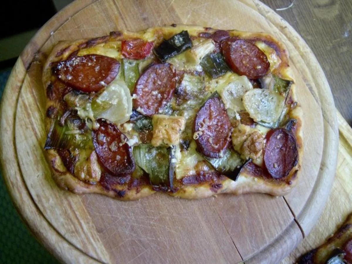 Mini-Pizza mit Cabanossi, Lauch, Schafskäse - Rezept von Kochecke48 ...