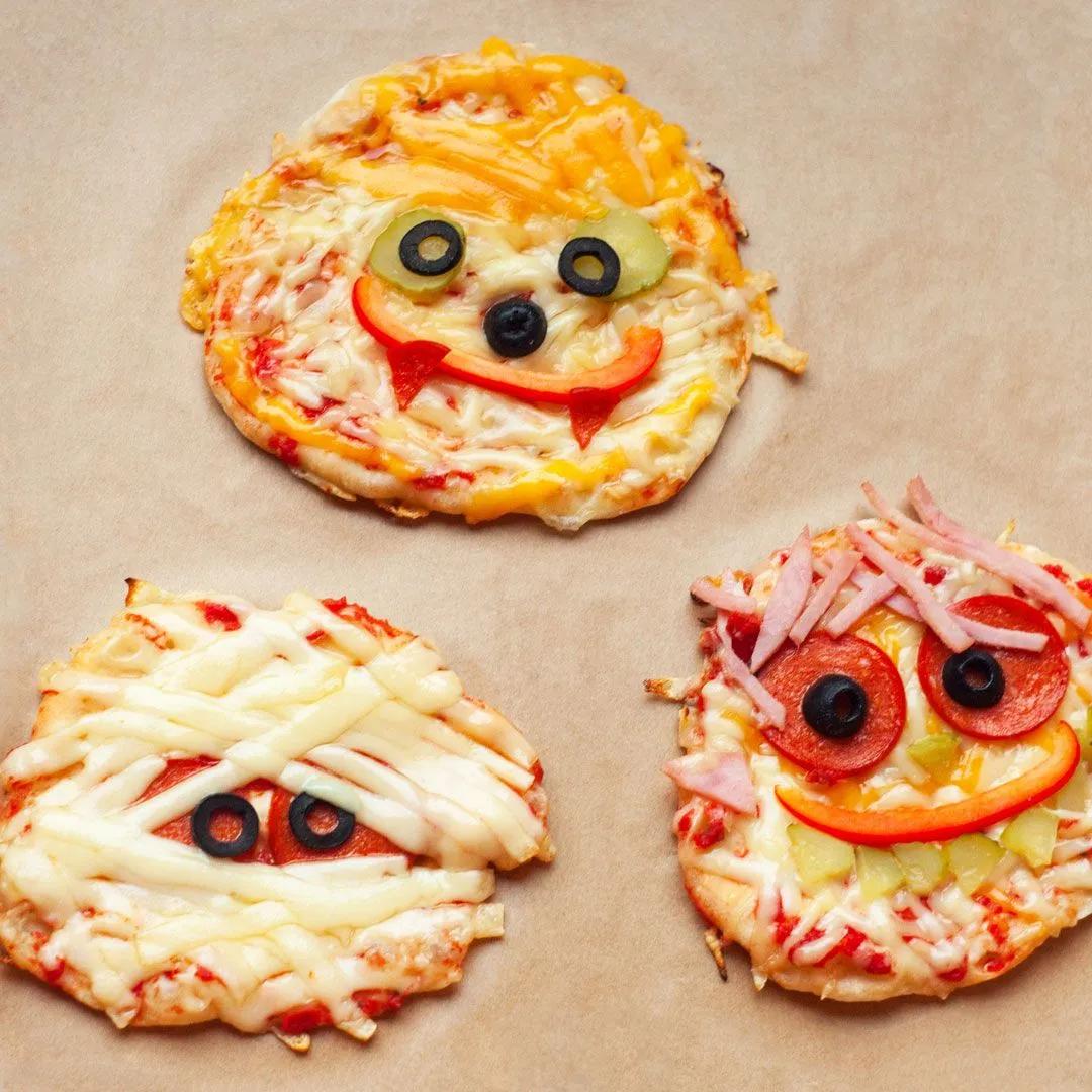 Monster Pizzas - Kidz Menu | Halloween pizza, Monster pizza, Kid ...