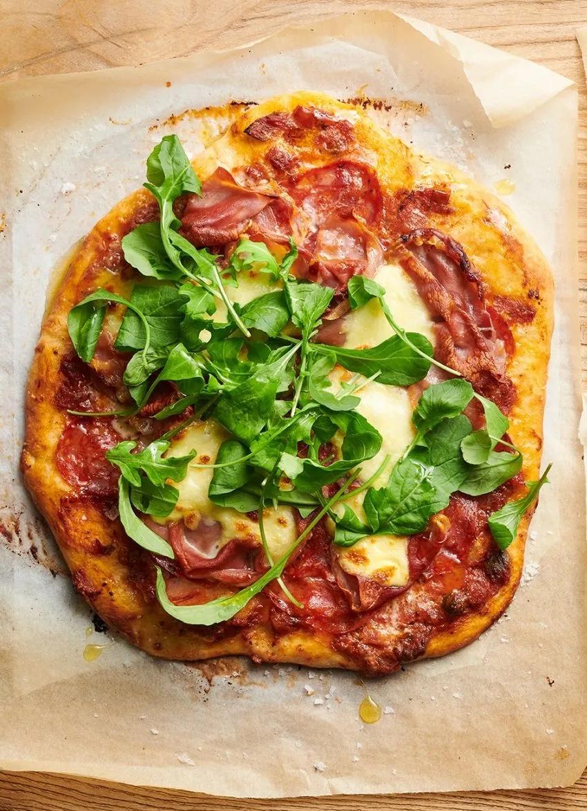 Spicy Salami, Prosciutto and Mozzarella Pizza » Dish Magazine