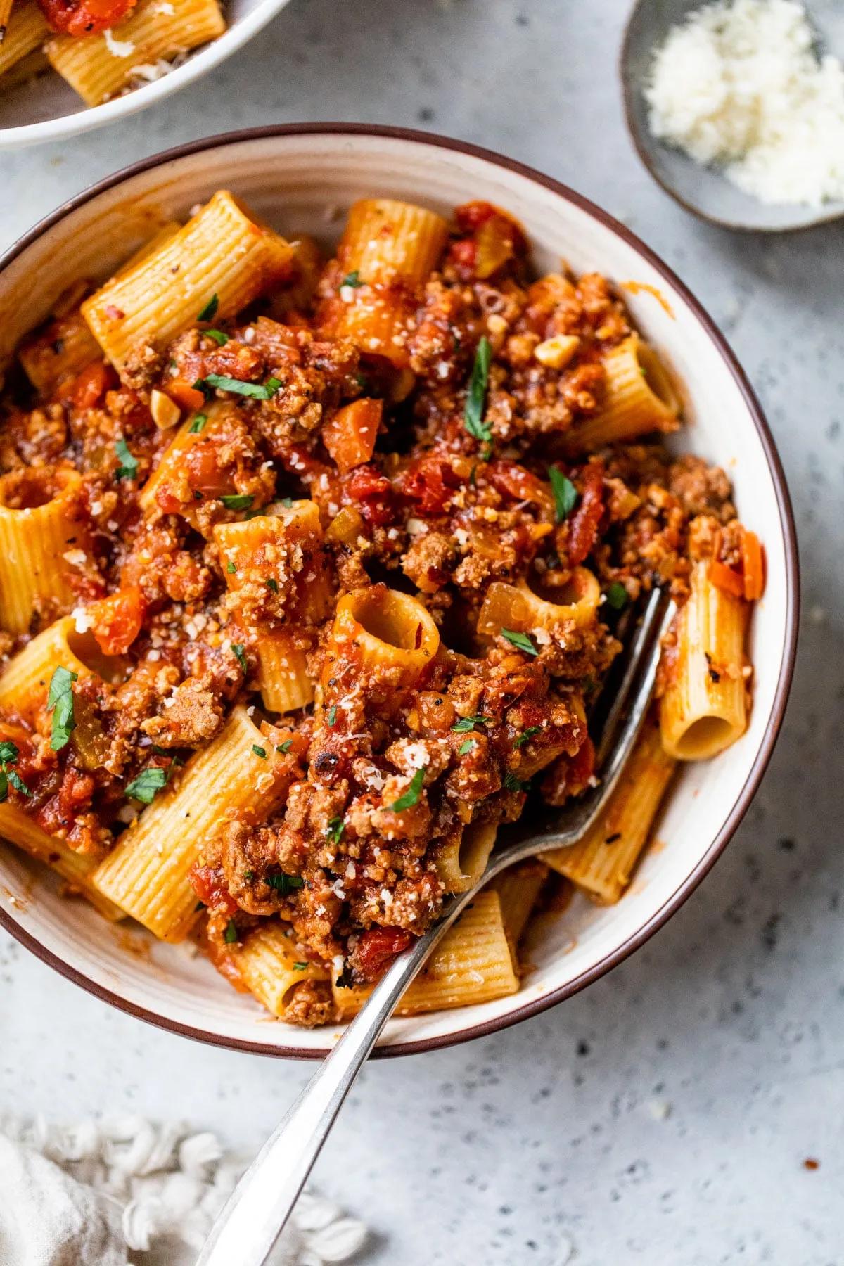 The Easiest Rigatoni Bolognese - The Almond Eater