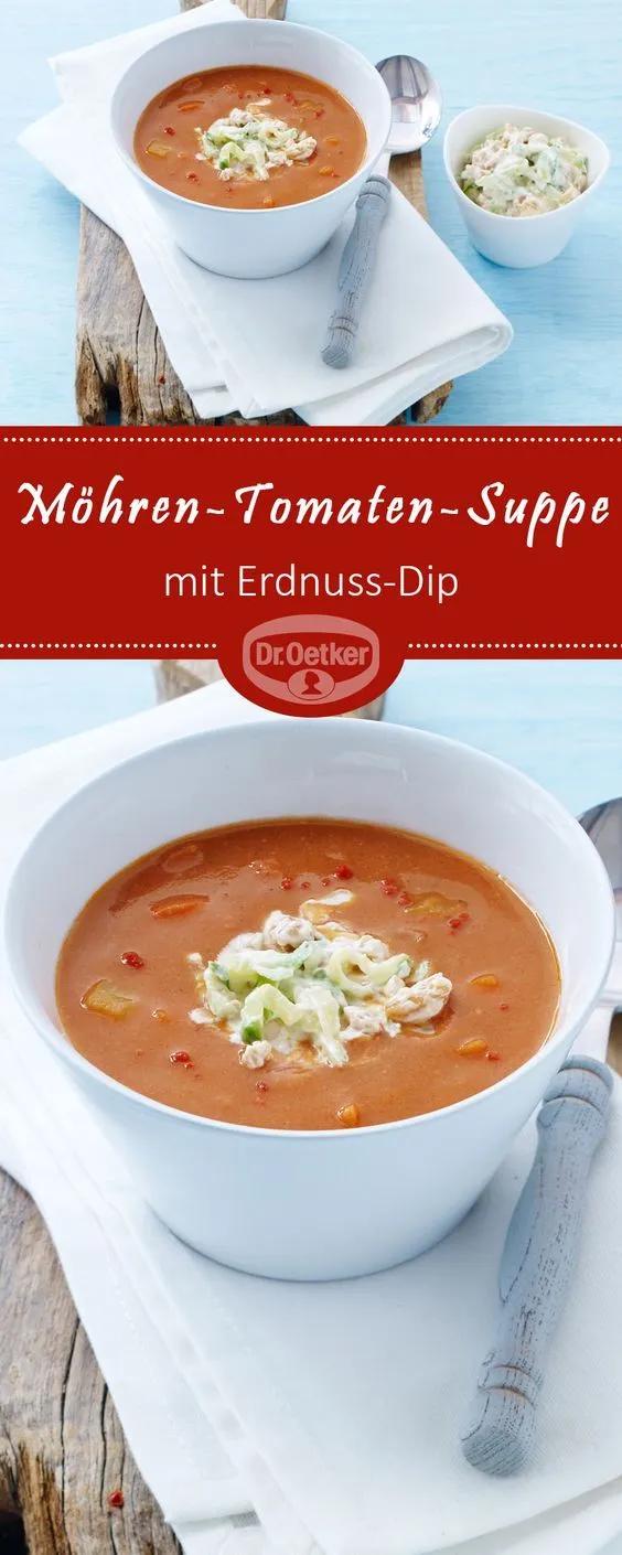 Möhren-Tomaten-Suppe mit Erdnuss-Dip | Rezept | Tomaten suppe, Erdnuss ...