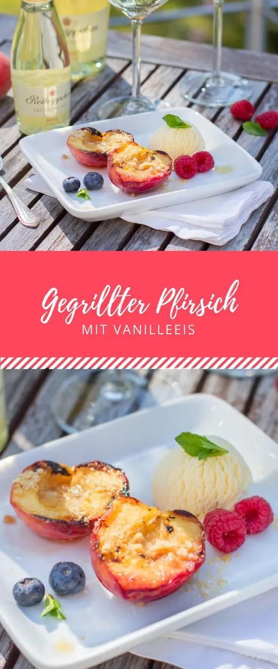 Gegrillter Pfirsich mit Vanilleeis und Rotkäppchen Fruchtsecco | Rezept ...