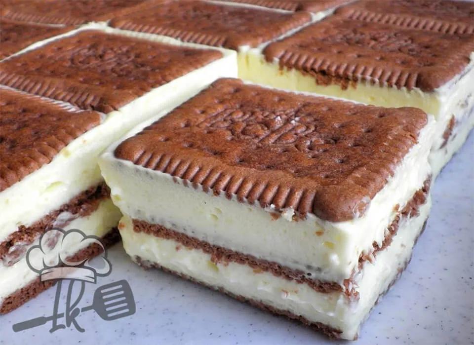 Butterkeks-Vanillecreme-Schnitten Kuchen – Butterkeks Torte ...