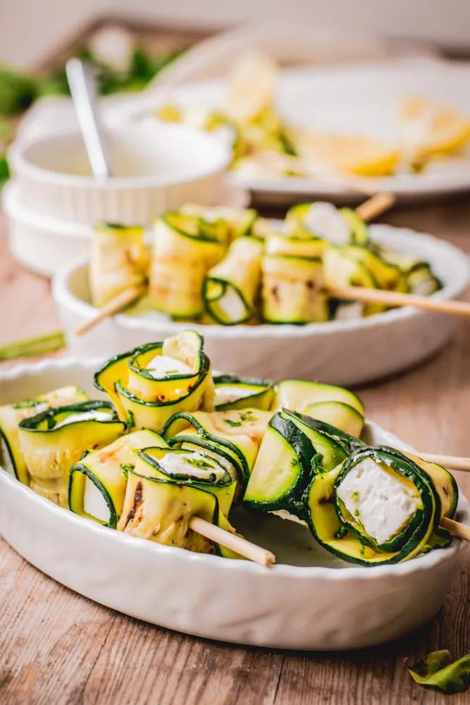 Grilled Zucchini and Feta Skewers with Honey &amp; Lemon Sauce - My Italian ...