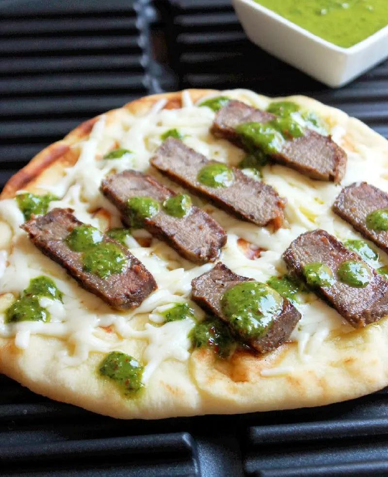 Grilled Steak Pizza with Spicy Roasted Garlic Chimichurri Sauce ...