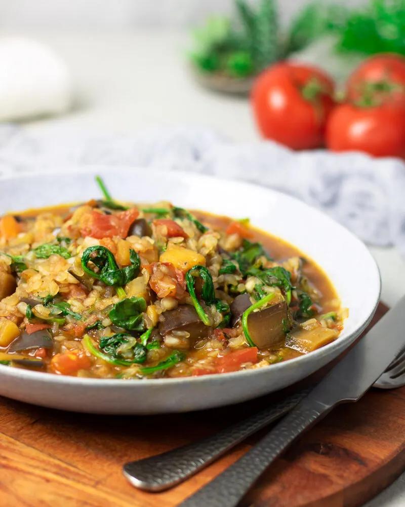 Auberginen-Reis-Pfanne mit wenig Kohlenhydraten | Gesund und lecker!