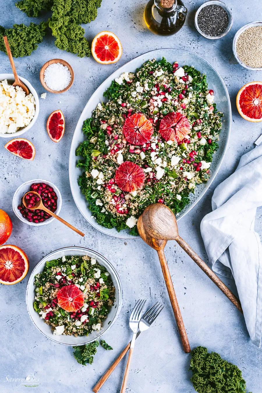 Grünkohl-Quinoa-Salat mit Blutorangen-Chia-Dressing – SavoryLens