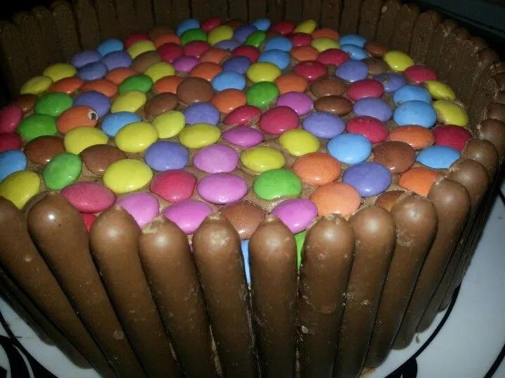 Chocolate Fingers and Smarties Cake | Smarties cake, Let them eat cake ...