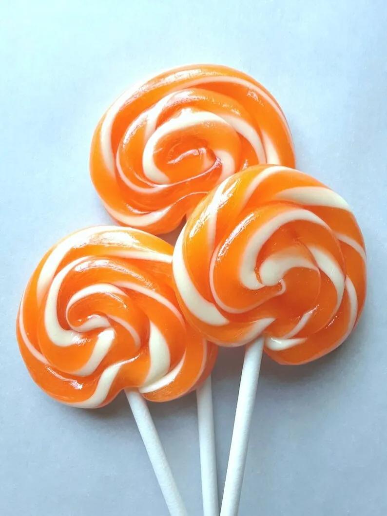 10 Hand Swirled Candy Lollipops Twirly Lollies Orange | Etsy