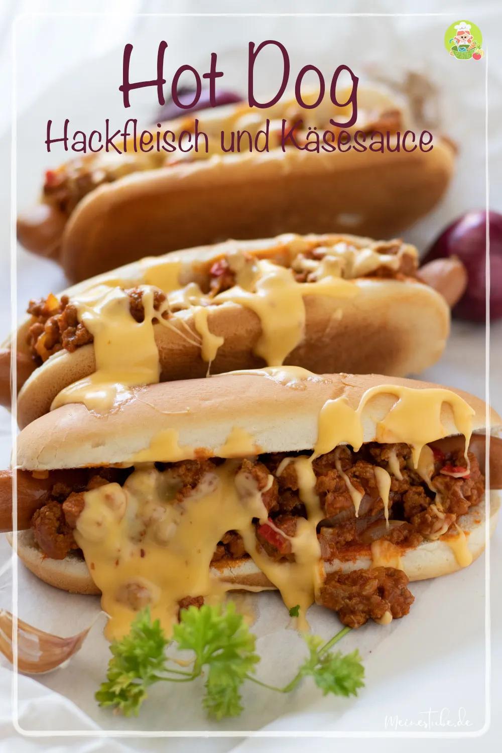 Hot Dog mit Hackfleisch und Käsesauce - MeineStube | Rezept | Hot dog ...