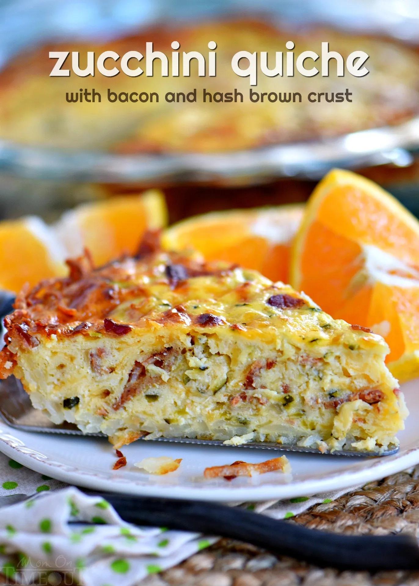 Zucchini Quiche with Bacon and Hash Brown Crust - Mom On Timeout