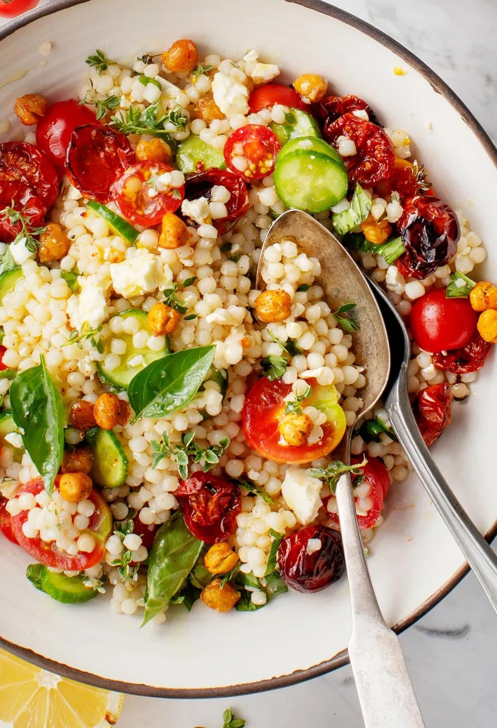 This Couscous Salad is full of texture from crunchy chickpeas, crisp ...