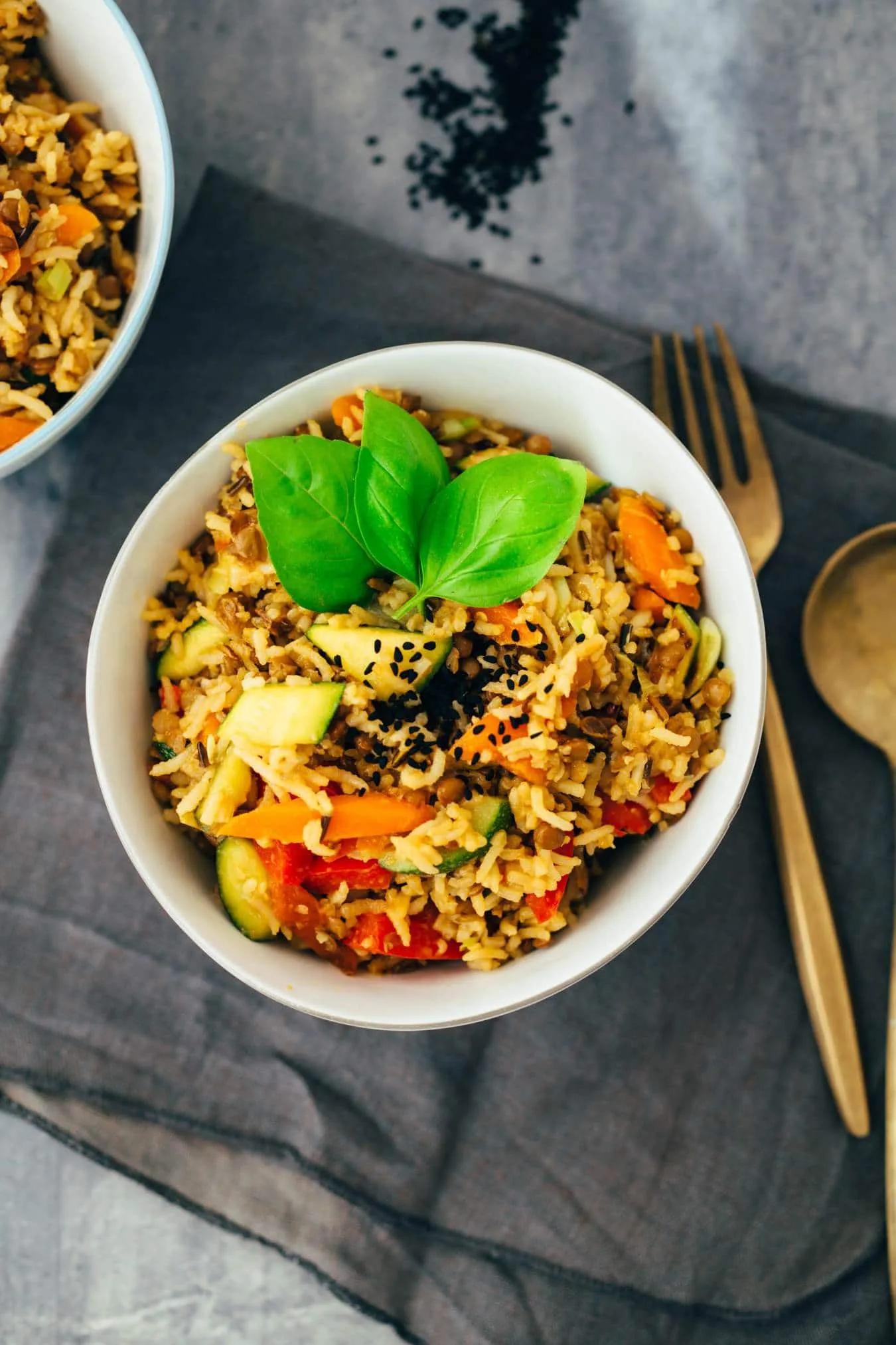 Gebratener Reis mit Linsen (vegan, glutenfrei) in 30 Minuten