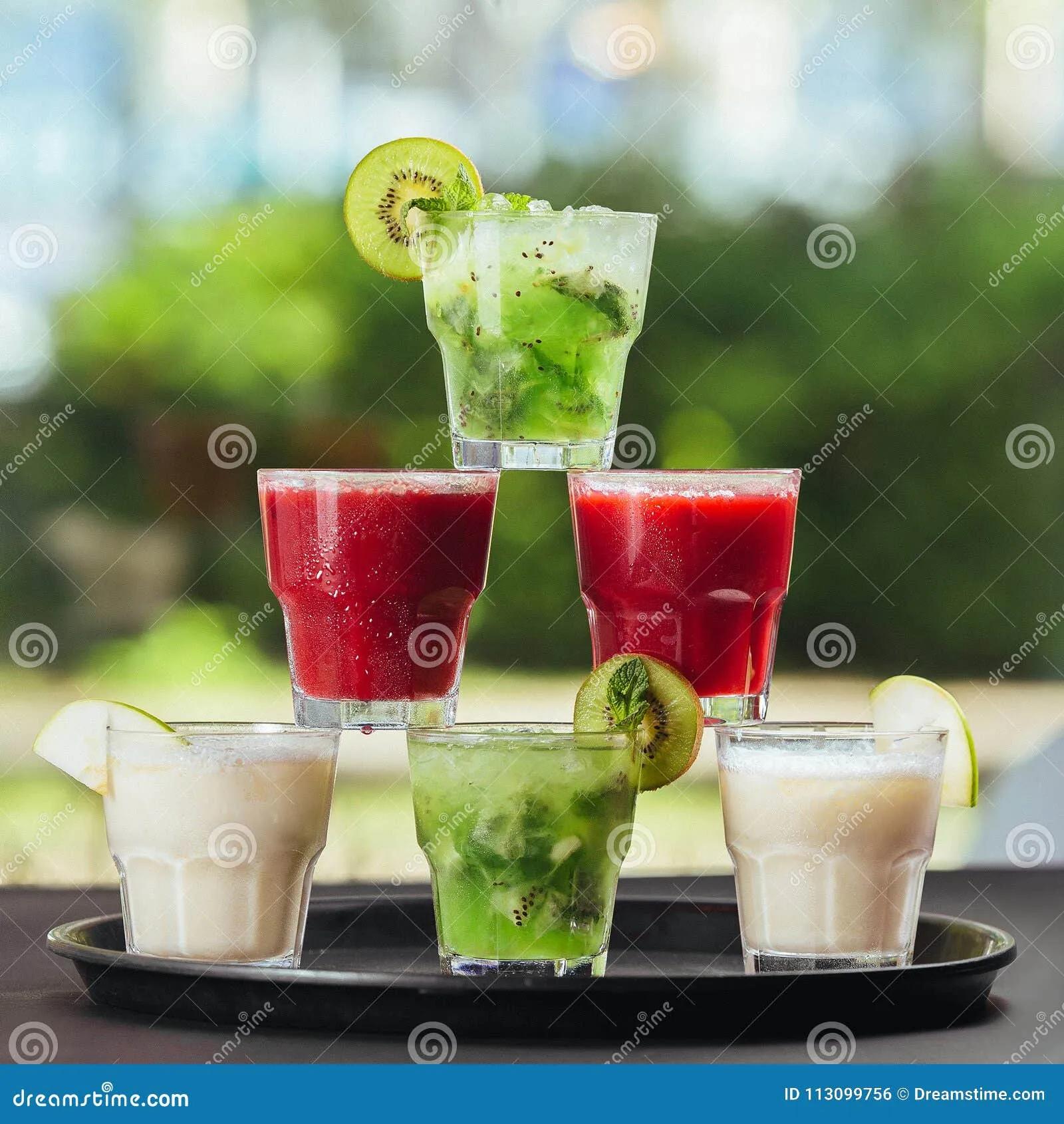 Cocktails Form Tower, Red ,green And White Color Stock Photo - Image of ...