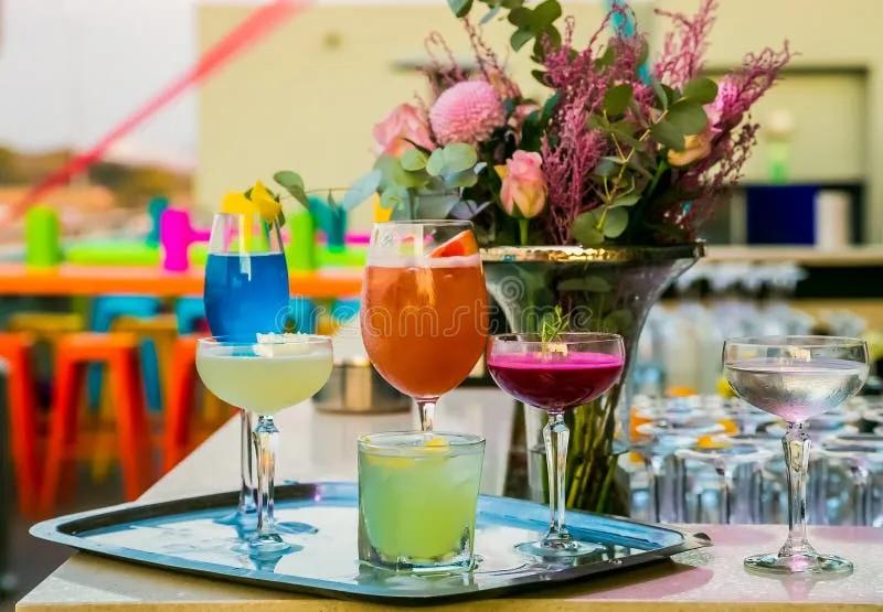 Multi Color Cocktail Drinks on a Bar Counter Stock Image - Image of ...