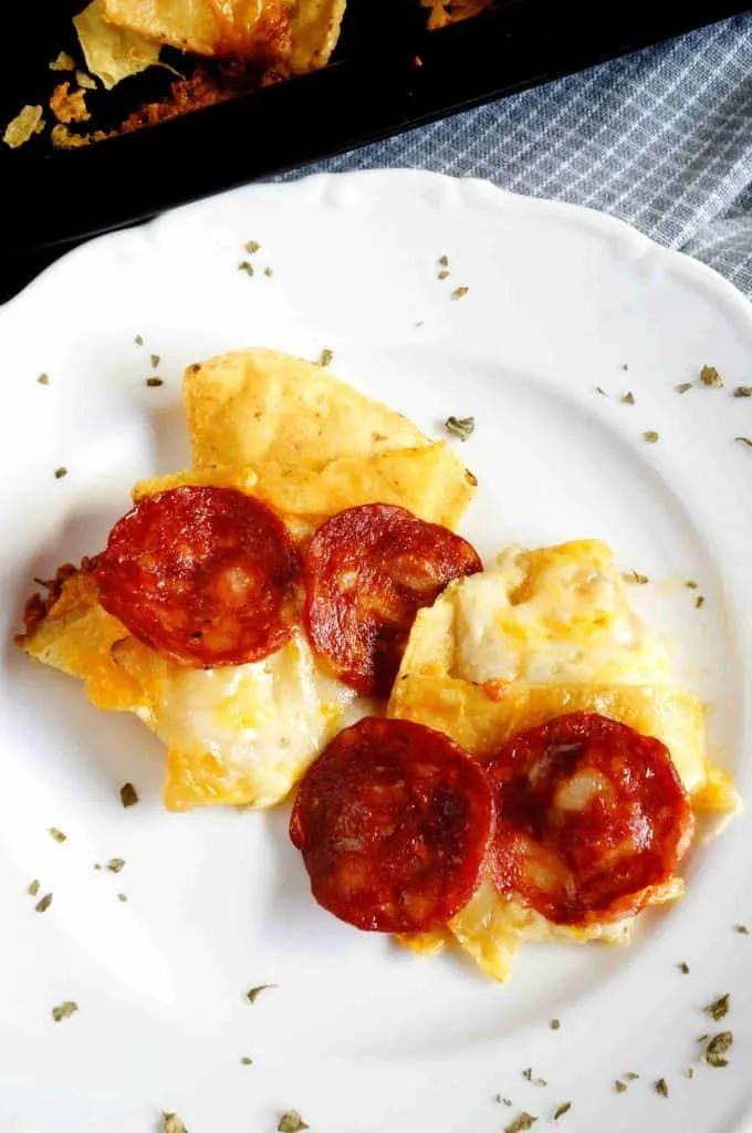 Three Cheese Pizza Nachos with Pepperoni - Sweet Pea&amp;#39;s Kitchen