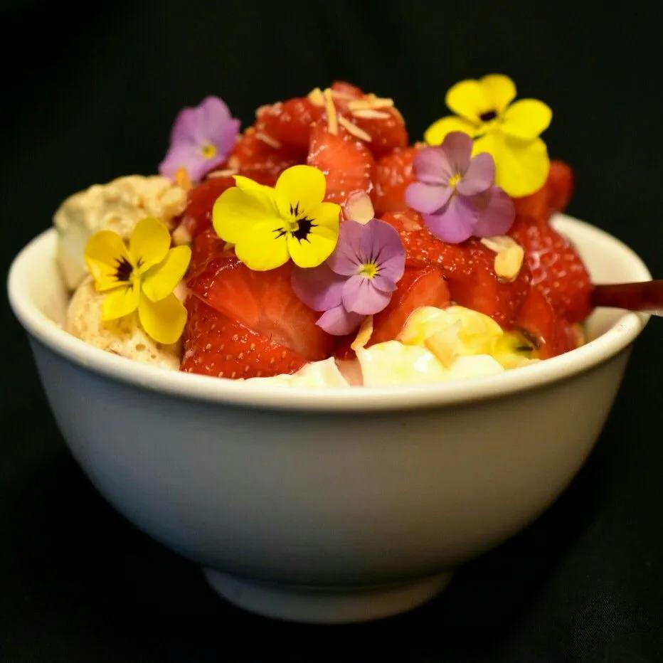 Cornflakes, banana, strawberries, coconut passionfruit yoghurt, salted ...