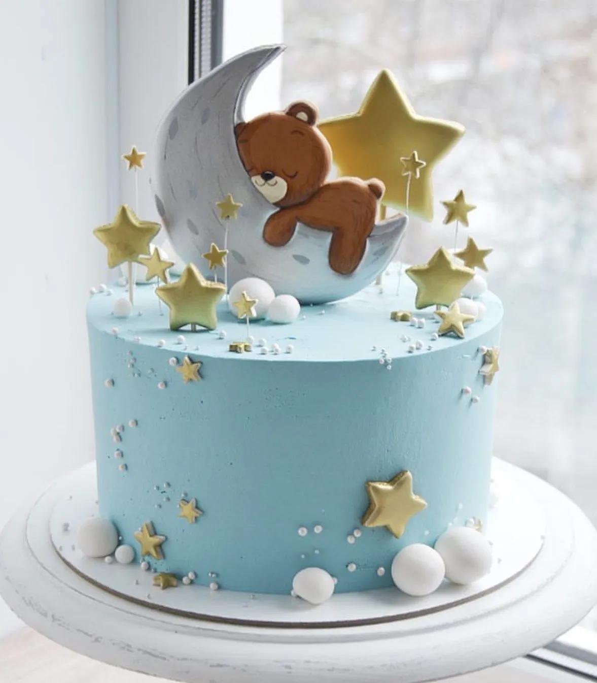 Great idea for a baby shower cake with teddy bear sleeping on the moon ...