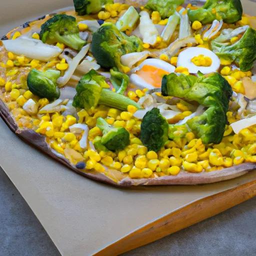 Pizza mit Mais, Broccoli, Zwiebeln und Ei Rezept