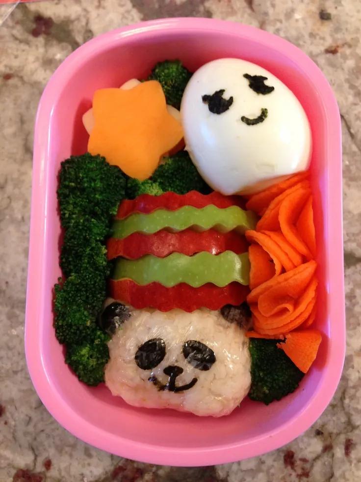 Panda onigiri and boiled egg bento