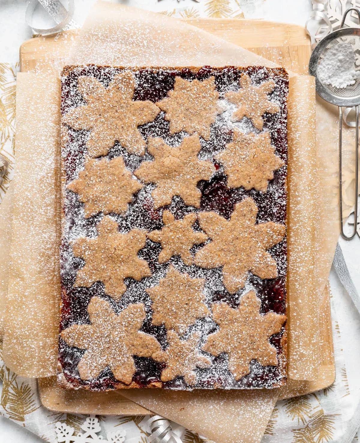 Mixed Berry Snowflake Linzer Torte Bars - Pineapple and Coconut