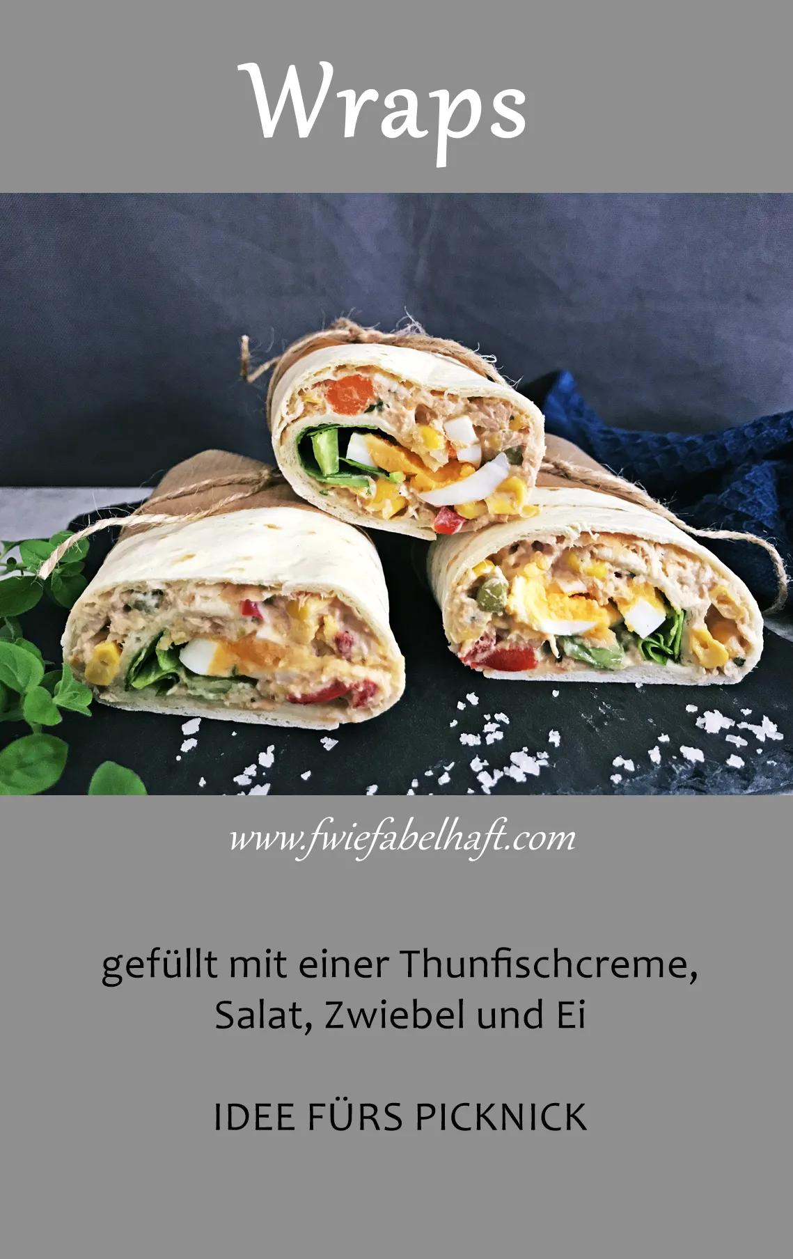 Wraps gefüllt mit Thunfisch-Creme, Salat, Zwiebel und Ei - Rezept-Idee ...