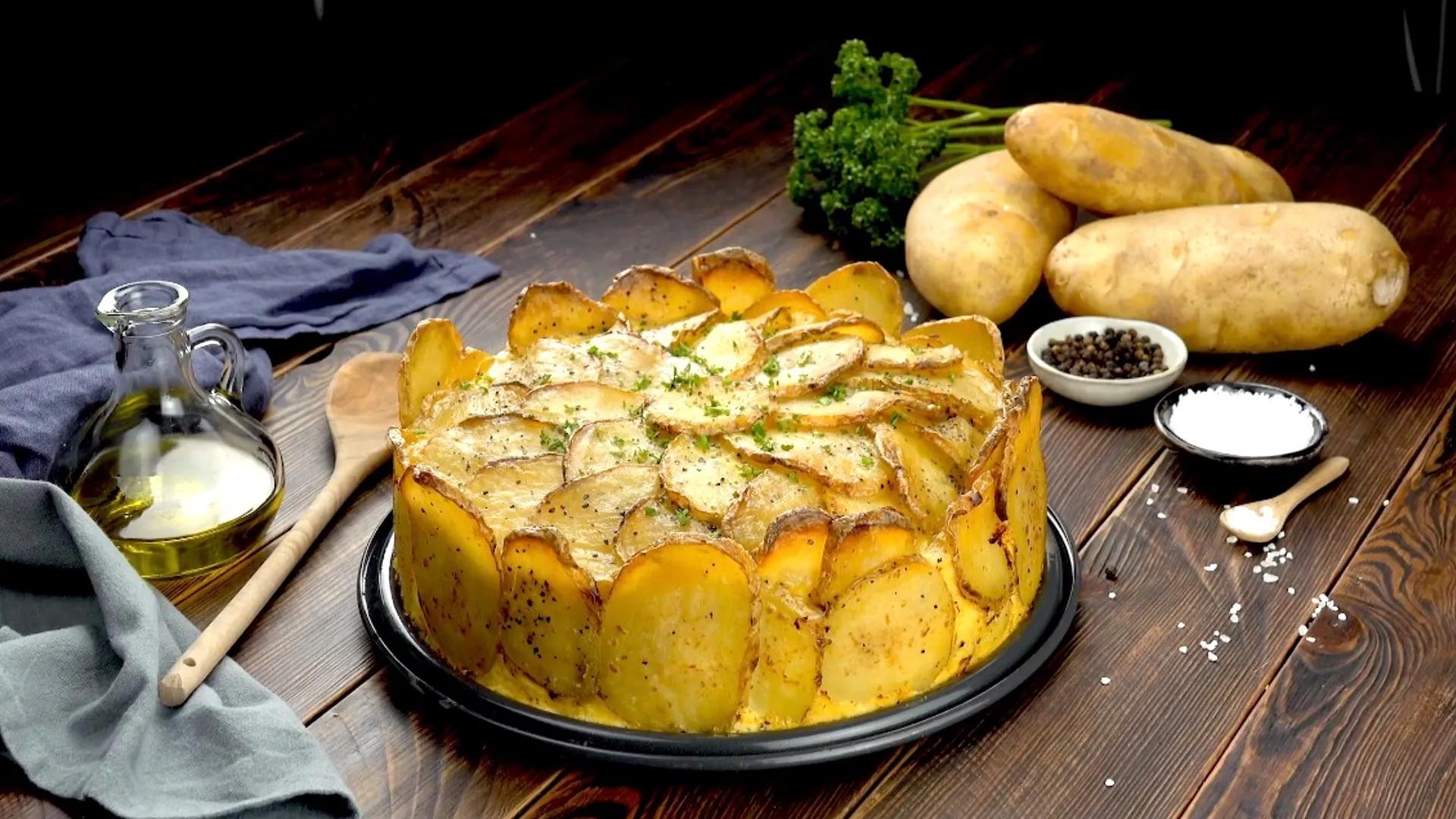Herzhafter Kartoffelkuchen mit Käse und Schinken