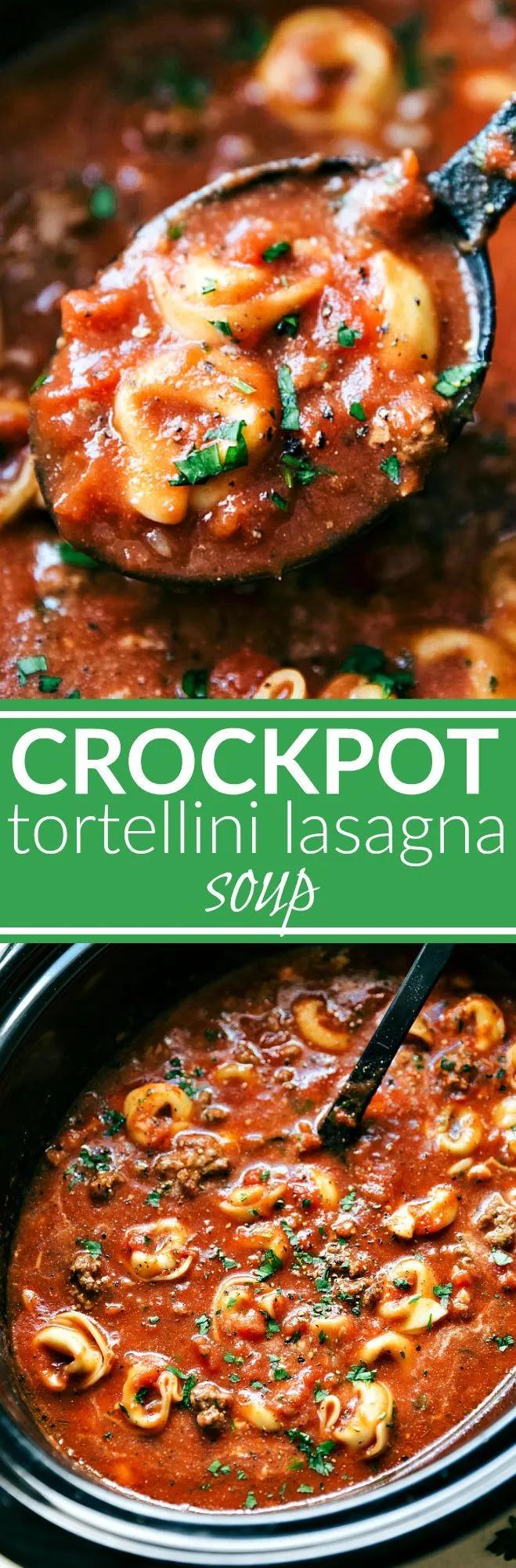 SLOW COOKER TORTELLINI LASAGNA! A crockpot lasagna soup made with ...