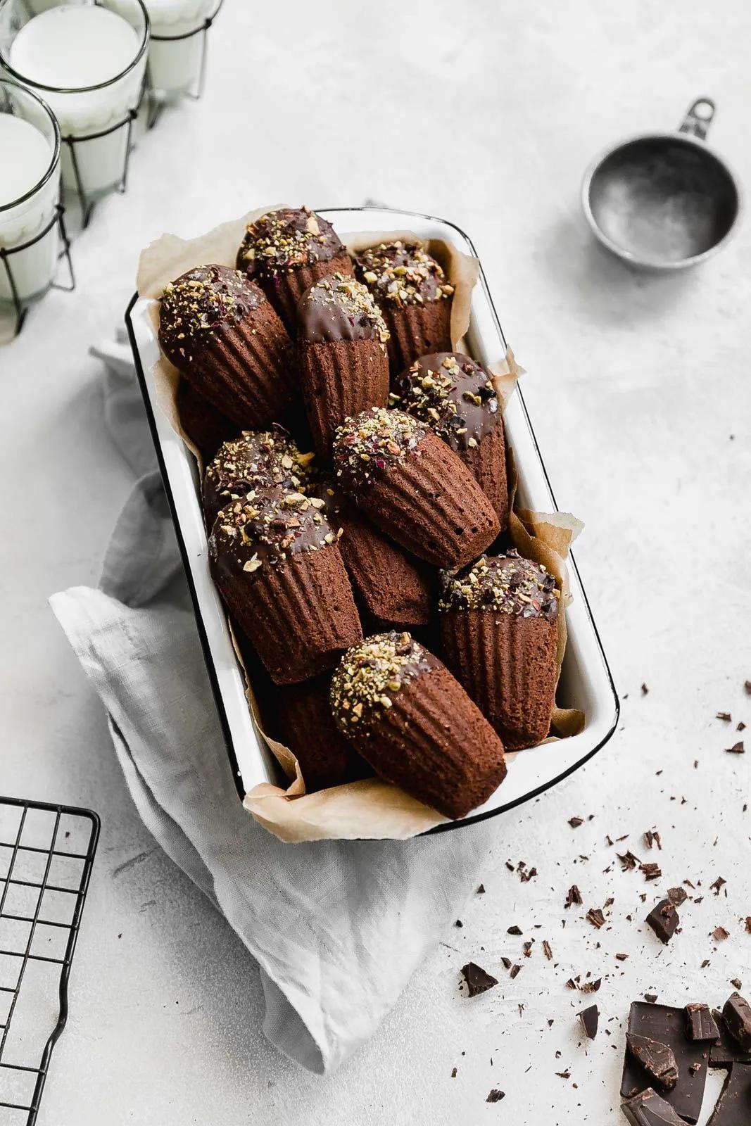 Chocolate-Dipped Chocolate Madeleines | Recipe | Broma bakery, Food ...