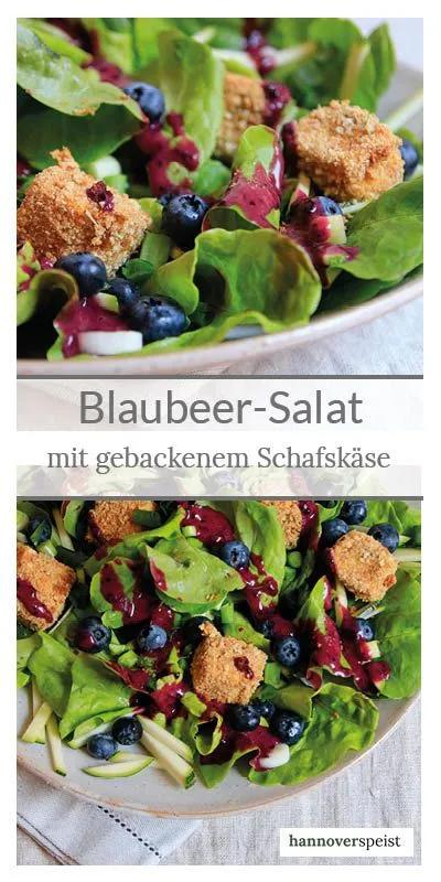 Blaubeer-Salat mit gebackenem Schafskäse | Essen, Salat, Gebackener ...