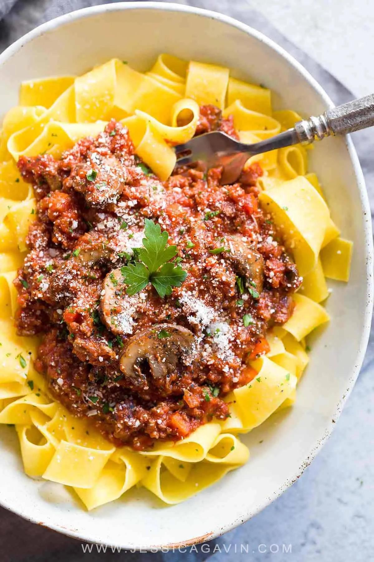 Beef Bolognese Sauce with Pappardelle Pasta - Jessica Gavin