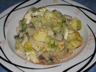 leichter kartoffelsalat mit lauch und champignons