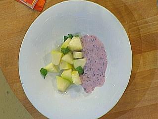 melonen minz chutney mit heidelbeerjoghurtsauce