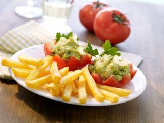vegetarische snack tomaten mit 1 2 3 frites deluxe