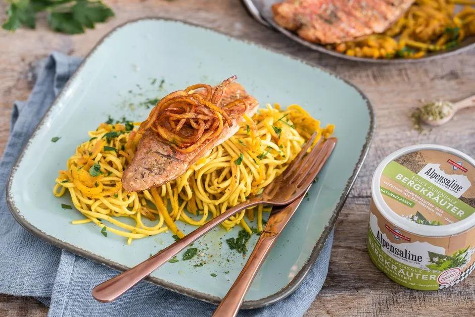 Kürbis-Spaghetti mit gebratenem Fischfilet: Bad Reichenhaller