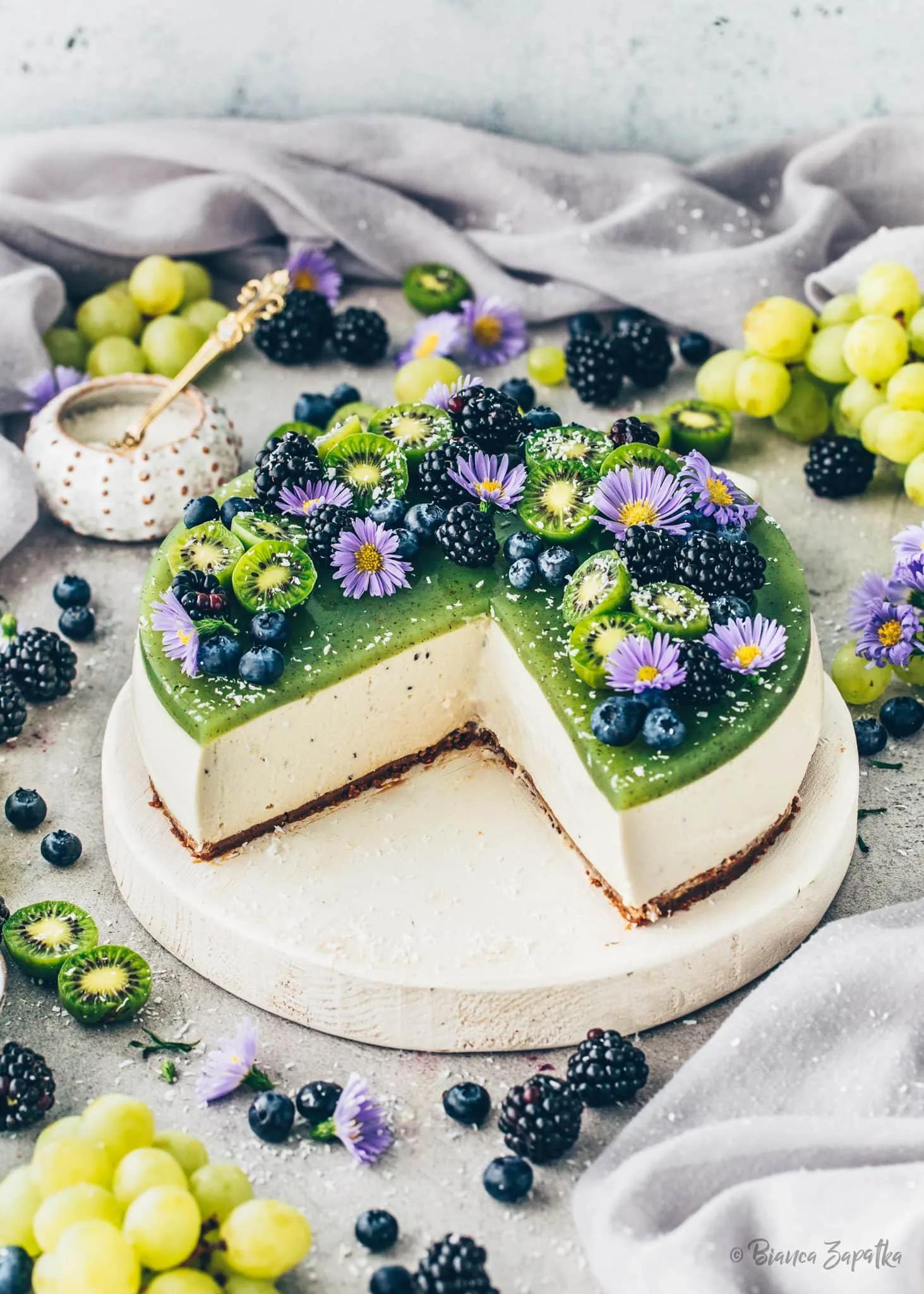 Vegan No-Bake Kiwi Cheesecake Recipe - Bianca Zapatka | Recipes