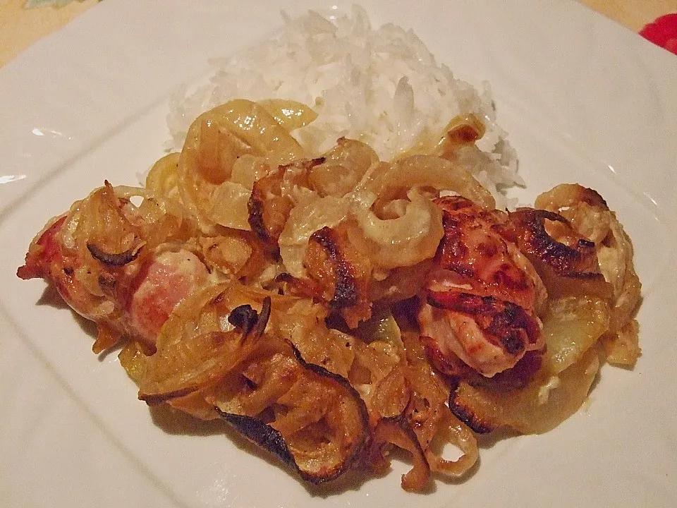 Überbackenes Zwiebel - Senf - Fleisch von Jogi83 | Chefkoch
