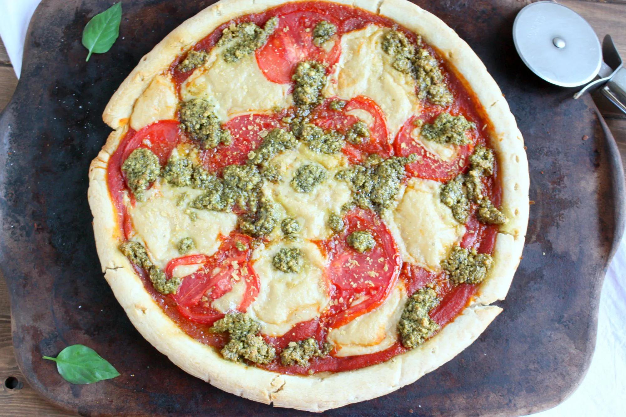 Margherita Pizza with Fresh Basil Pesto &amp; Vegan Mozzarella | Peppers ...