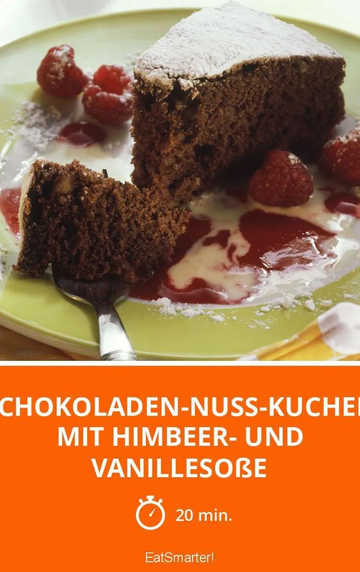 Schokoladen-Nuss-Kuchen mit Himbeer- und Vanilleso | Rezept | Kuchen ...