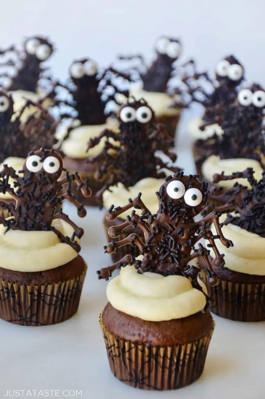 Easy Halloween Cupcakes with Chocolate Spiders - Just a Taste