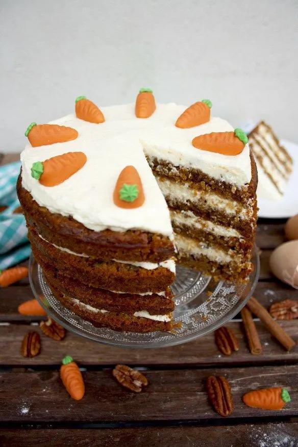 This tender and moist carrot cake with vanilla cream cheese frosting is ...