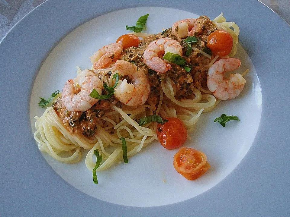Spaghetti mit Garnelen in Tomaten - Rahm Soße und Bärlauch von ManuGro ...