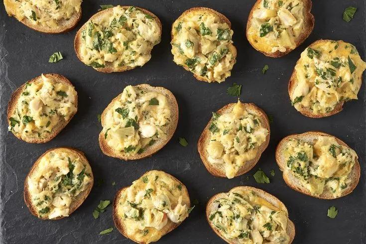 Cheesy Crab and Artichoke Toasts | Recipe | Recipes appetizers and ...